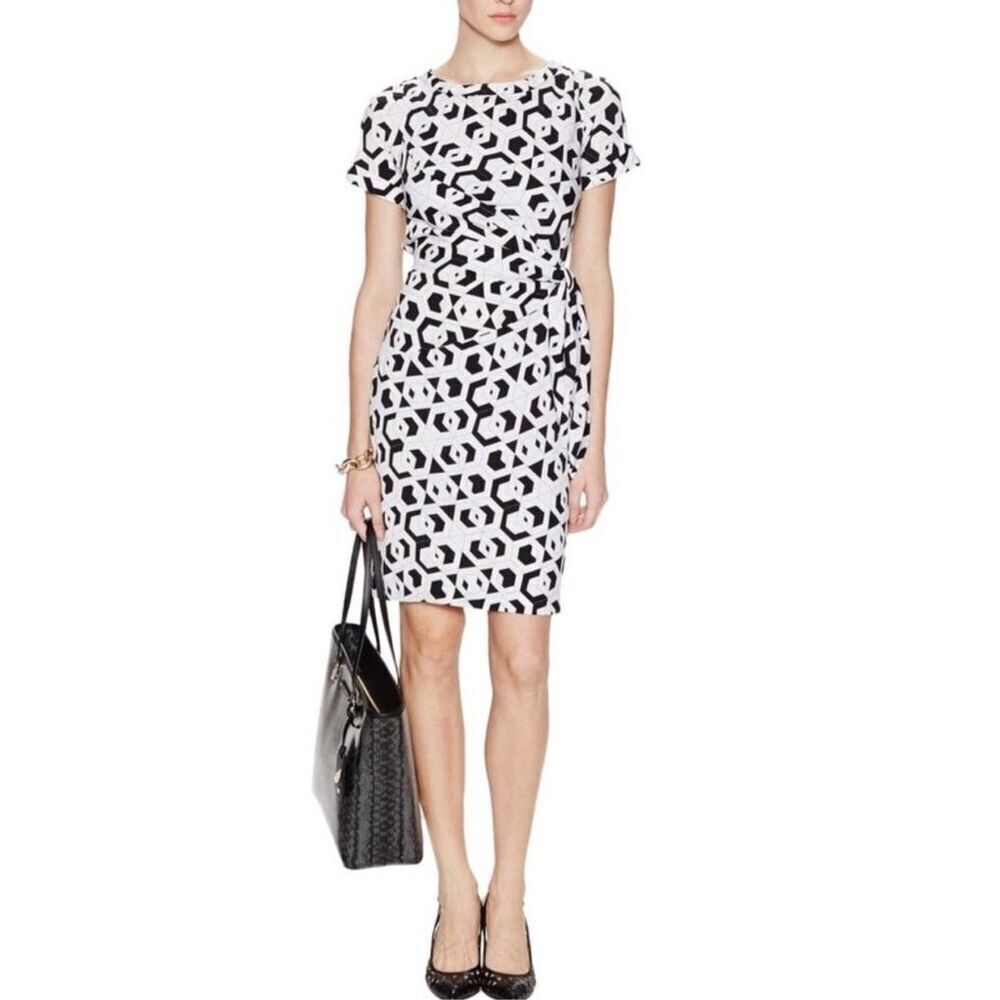 DVF Diane Von Furstenberg LERON Silk Georgette Waist Tie Dress White Black sz 2